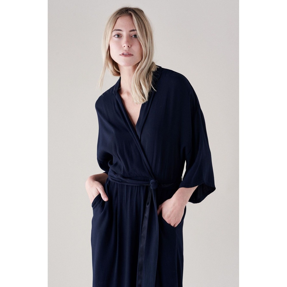 Xirena Quinn Wrap Midi Dress M Navy Blue Belted Quiet Luxury Minimalist Office